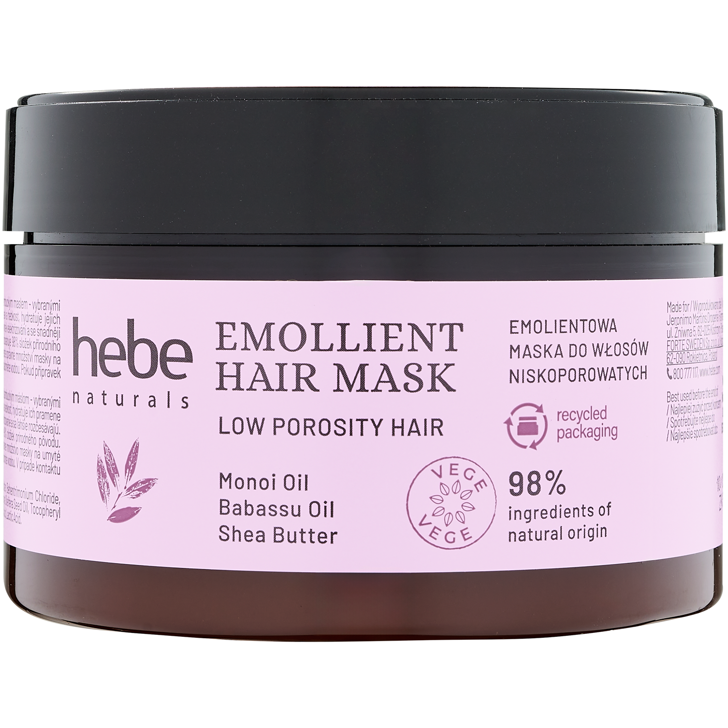 Hebe Naturals Emollient Hair Mask emolientowa maska do włosów niskoporowatych, 230 ml