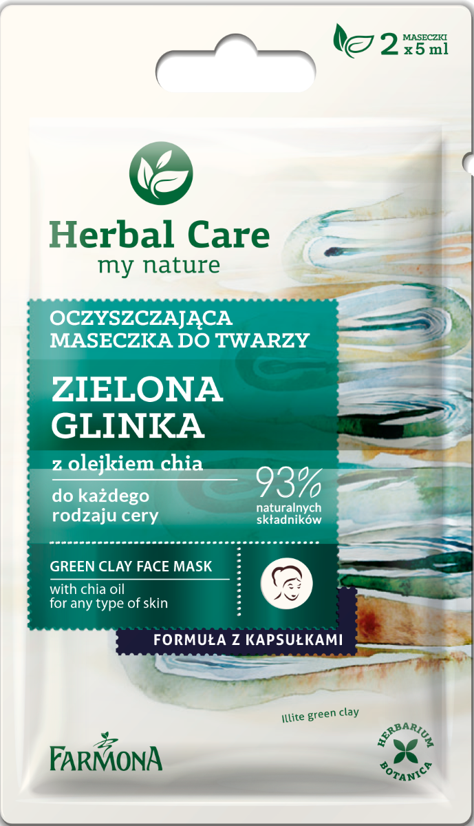 Herbal Care Zielona Glinka  oczyszczająca maska do twarzy, 2x5 ml/1 opak.