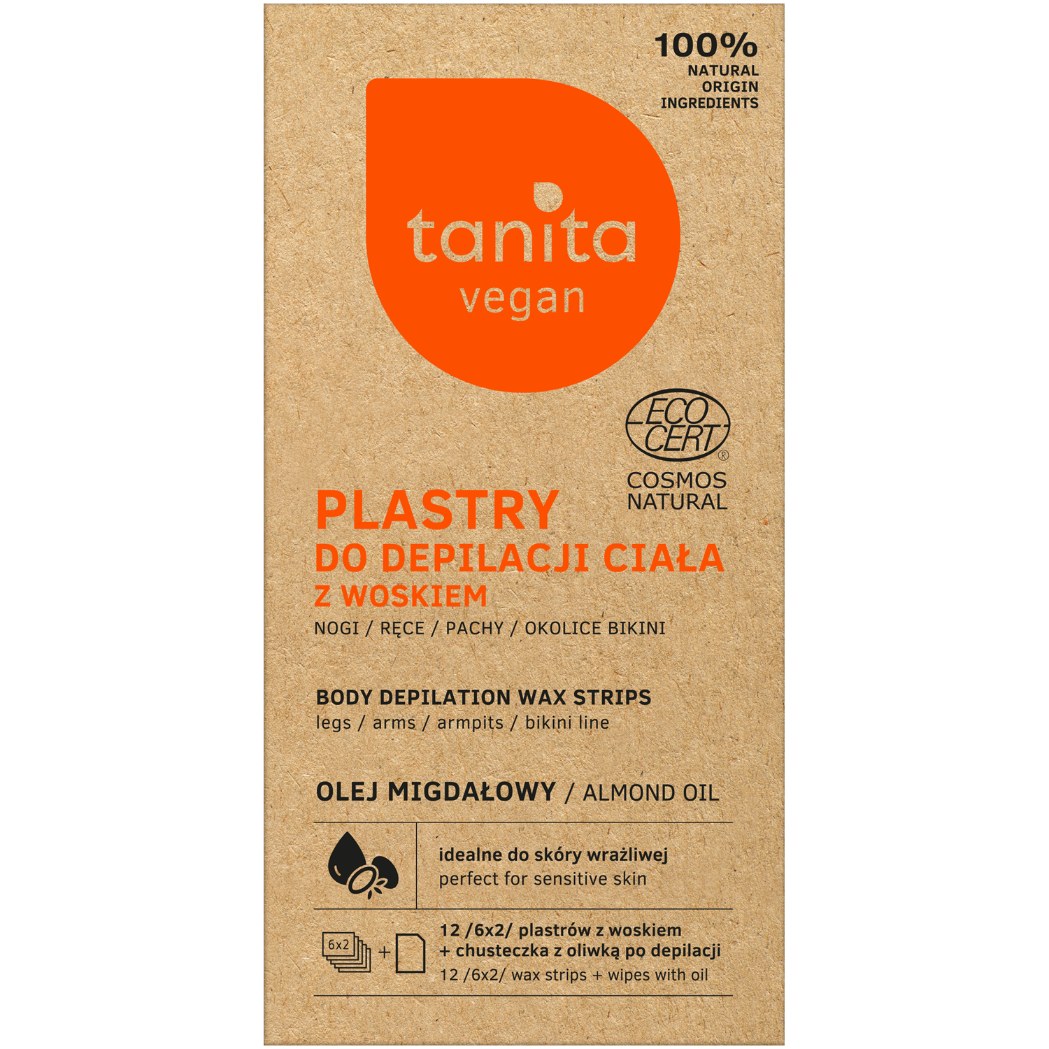 Tanita Vegan plastry z woskiem do depilacji ciała, 12 szt./1opak.