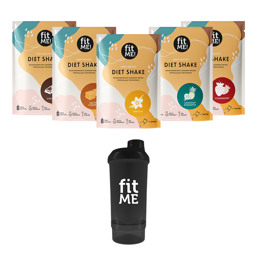 fitME zestaw: saszetki odchudzającego koktajlu o wyjątkowych smakach, 5x25 g + shaker, 1 szt.