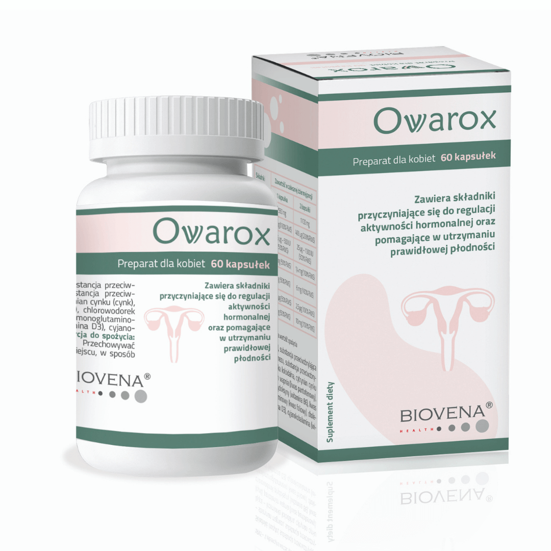 Biovena Ovarox suplement dla kobiet przyczyniający się do równowagi hormonalnej i prawidłowej płodności, 60 kaps./1 opak.