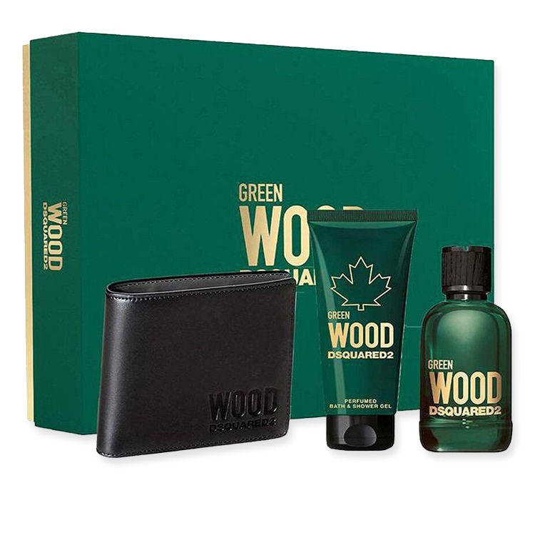 Dsquared2 Green Wood Pour Homme zestaw: woda toaletowa męska, 100 ml + żel pod prysznic, 100 ml + portfel, 1 szt.