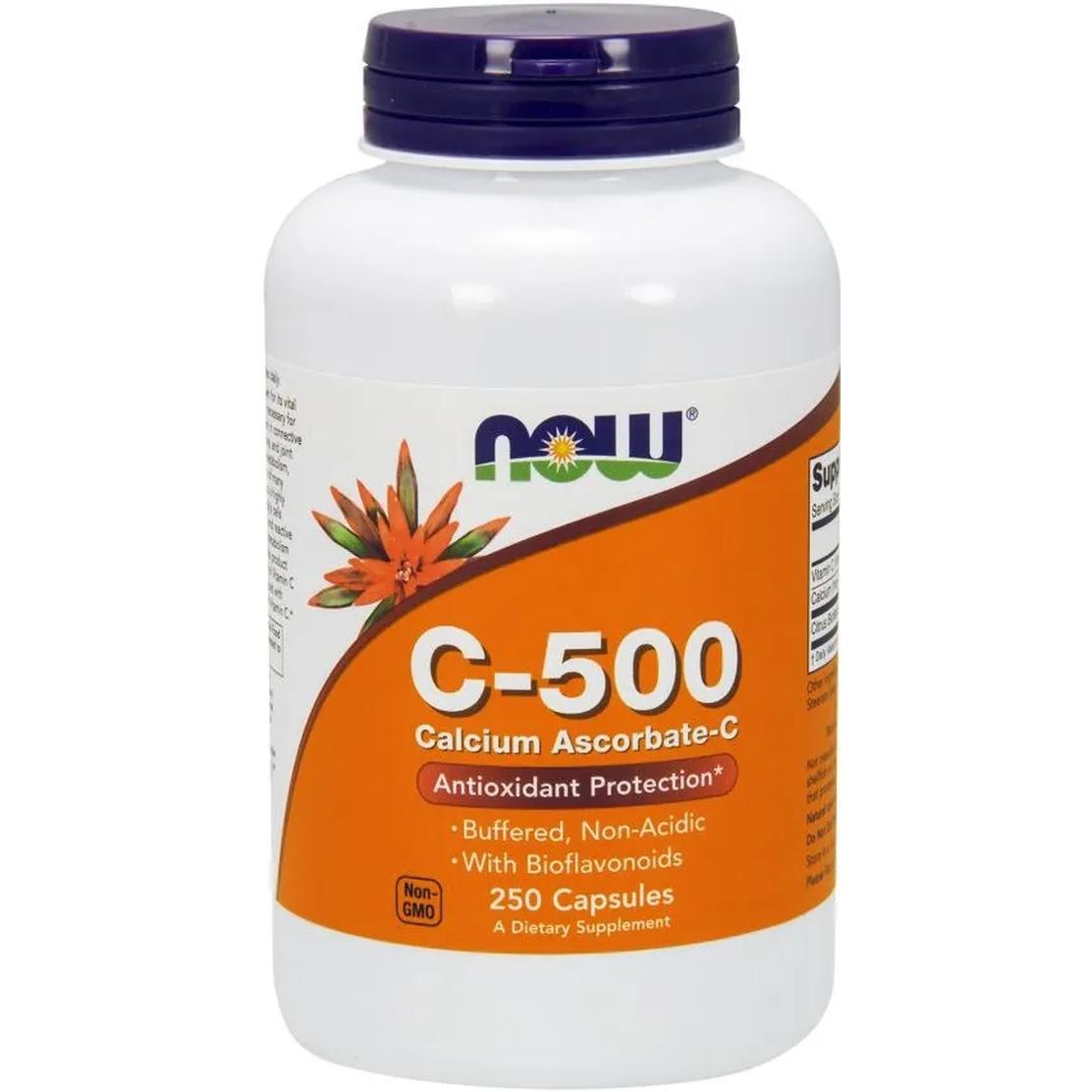 Now Foods suplement diety witamina C500, Askorbinian wapnia, Bioflawonoidy, 250 kaps./1 opak.