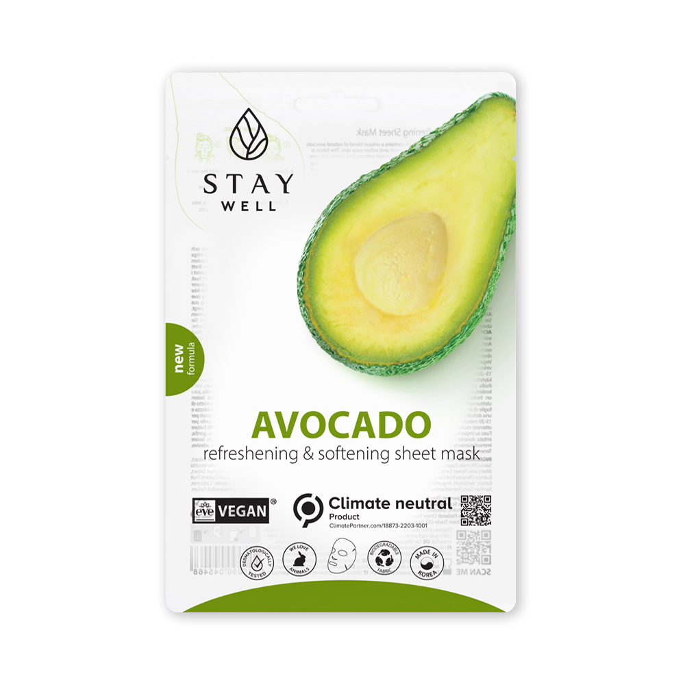 Stay Well Avocado wegańska maska w płachcie do twarzy, 1 szt.
