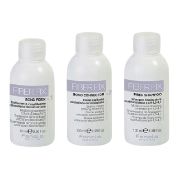 Fanola Fiber Fix Professional Restoring Treatment Kit zestaw: kuracja do włosów Bond Fixer, 70 ml + kuracja do włosów Bond Connector, 100 ml + szam...