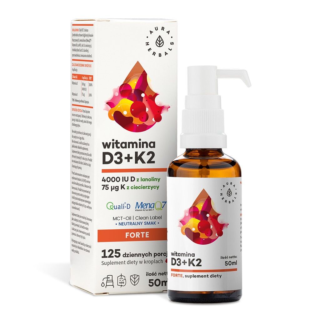 Aura Herbals suplement diety witamina D3 4000 IU + K2, MCT w kroplach, 50 ml