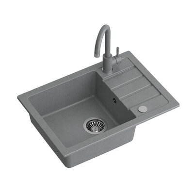 Zlewozmywak jednokomorowy z ociekaczem MYQ Color Short SHOG2COL Szary 44x62 + bateria