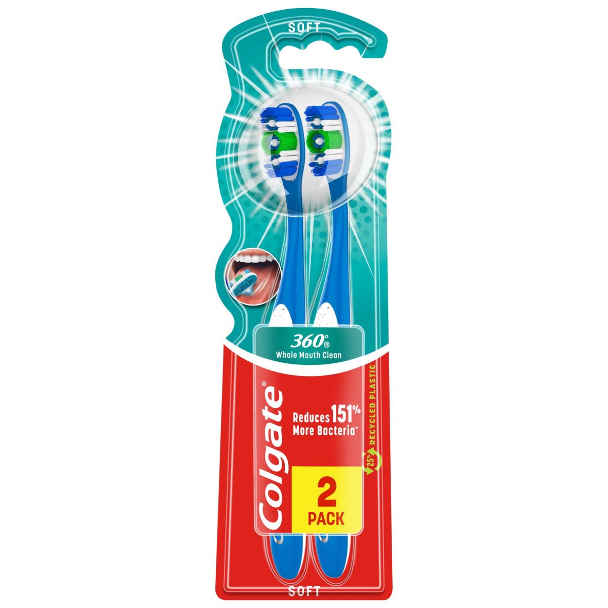 Colgate 360° szczoteczka do mycia zębów miękka, 2 szt./1 opak.
