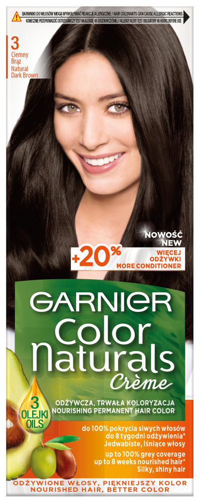 Garnier Color Naturals Créme farba do włosów, 3 ciemny brąz, 1 opak.