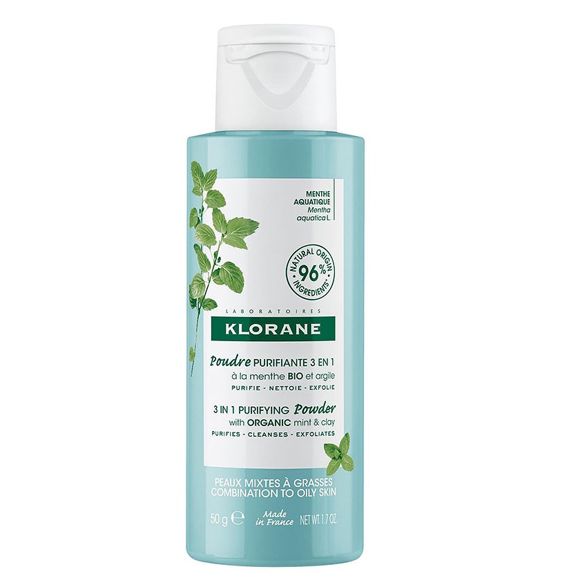 Klorane Organic Mint puder oczyszczający z organiczną miętą i glinką, 50 g