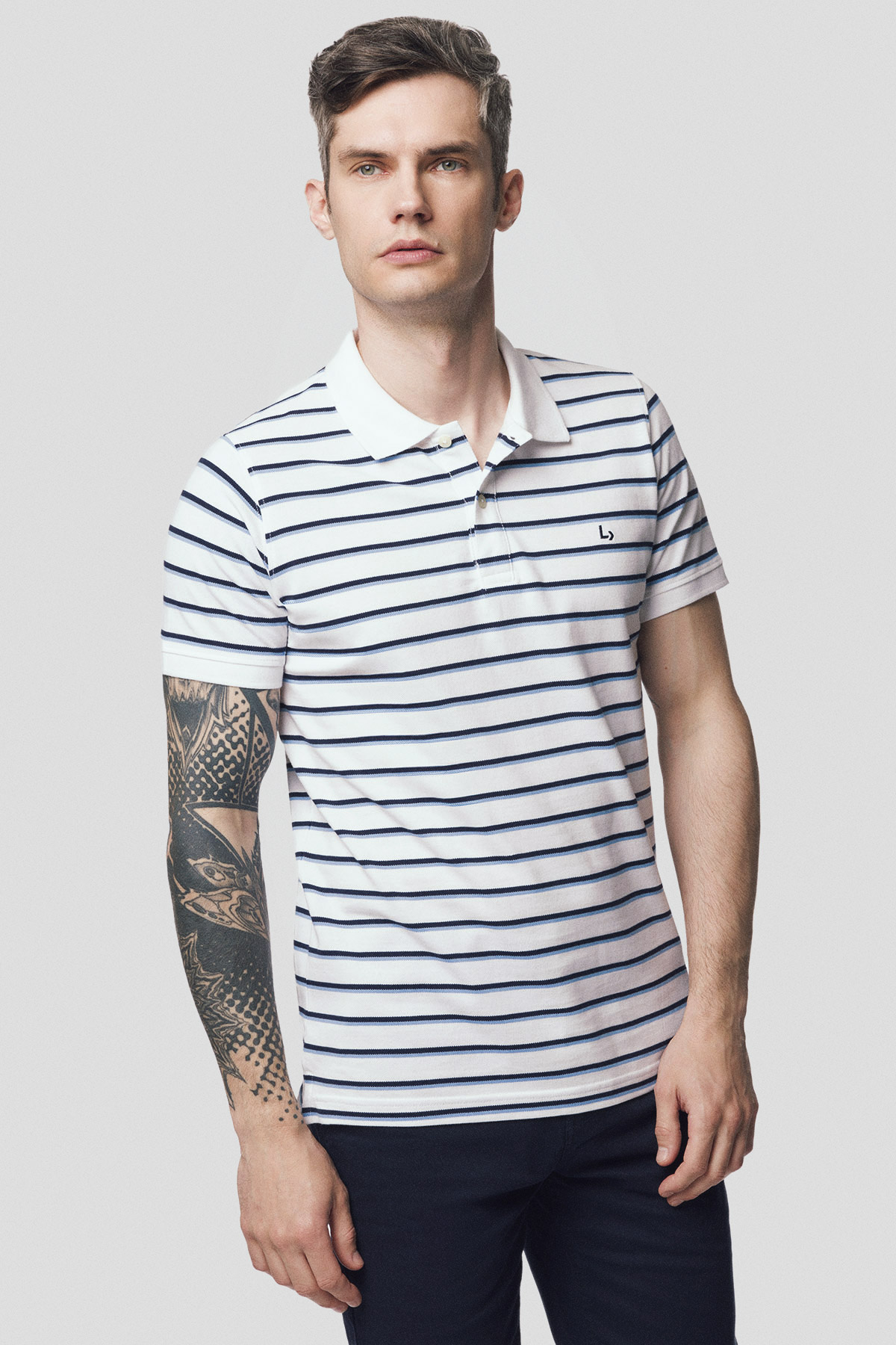 Lancerto Koszulka Polo Bawełniana Biała w Paski Logan