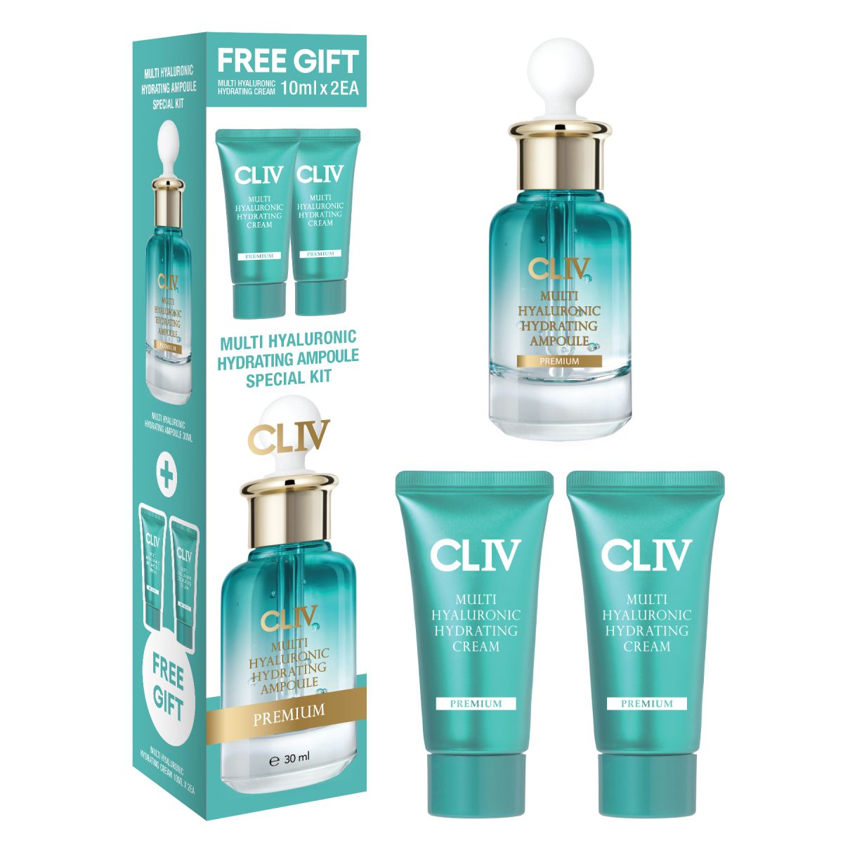 CLIV zestaw: nawilżająca ampułka do twarzy, 30 ml + krem do twarzy, 2x10 ml