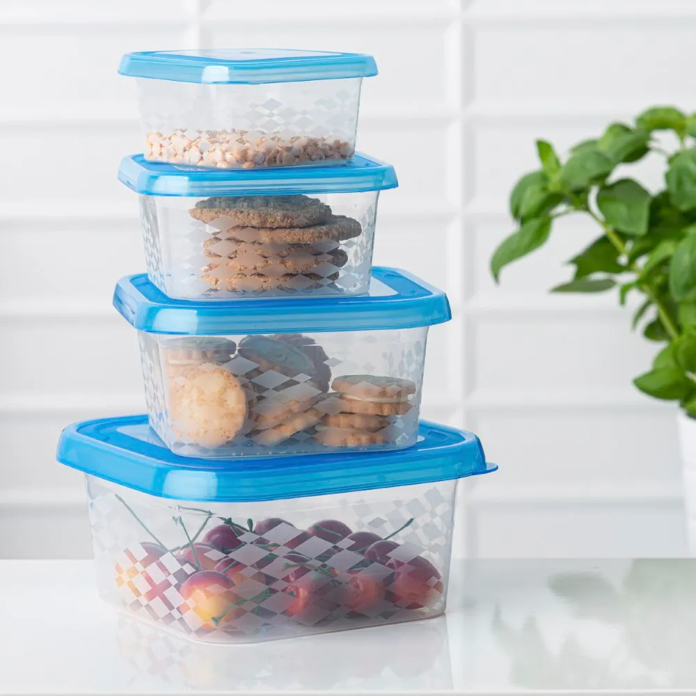 Pojemniki na żywność z pokrywą BranQ Blue Box kwadratowe niebieskie, 4 szt.