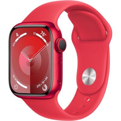 Apple Watch 9 GPS 41mm koperta z aluminium (czerwony) + pasek sportowy rozmiar M/L (czerwony)