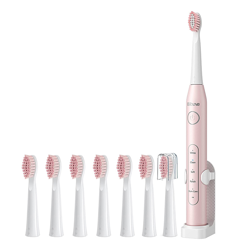 Bitvae D2 zestaw: szczoteczka soniczna różowa + wymienne końcówki, 8 szt. + uchwyt, 1 szt.