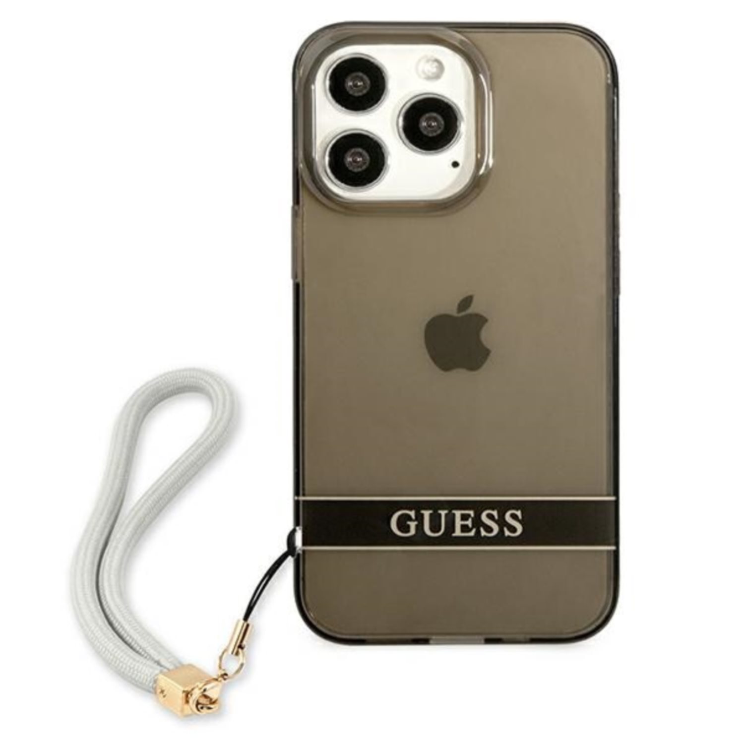 Guess Translucent Electroplated Stripe With Cord Black - etui iPhone 13 Pro
