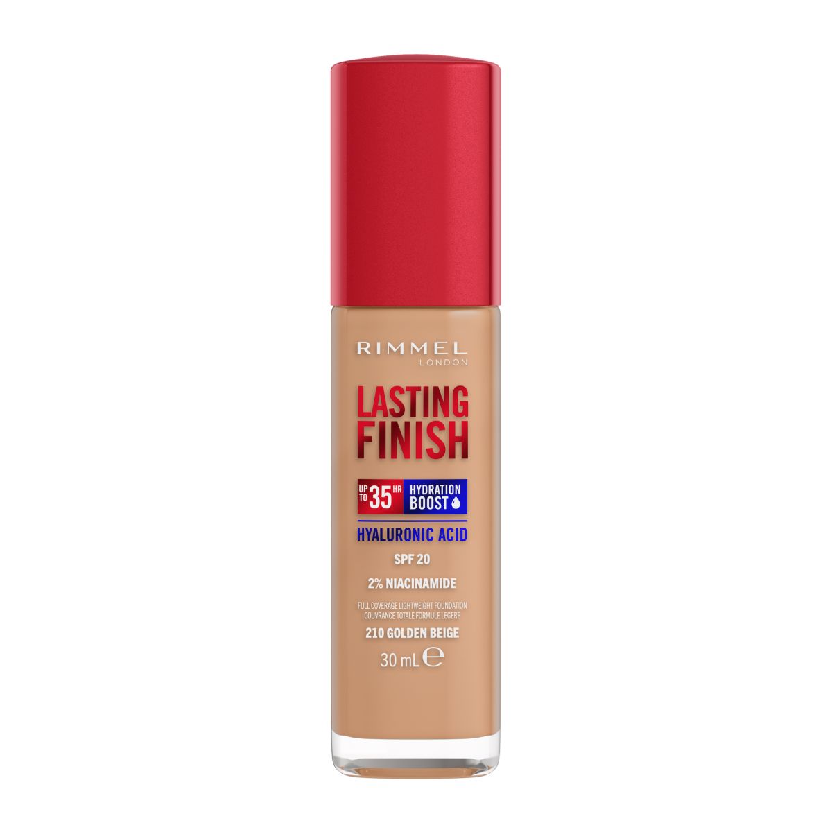 Rimmel Lasting Finish 35H silnie nawilżający i długotrwale kryjący podkład do twarzy z SPF20 nr 210 Golden Beige, 30 ml