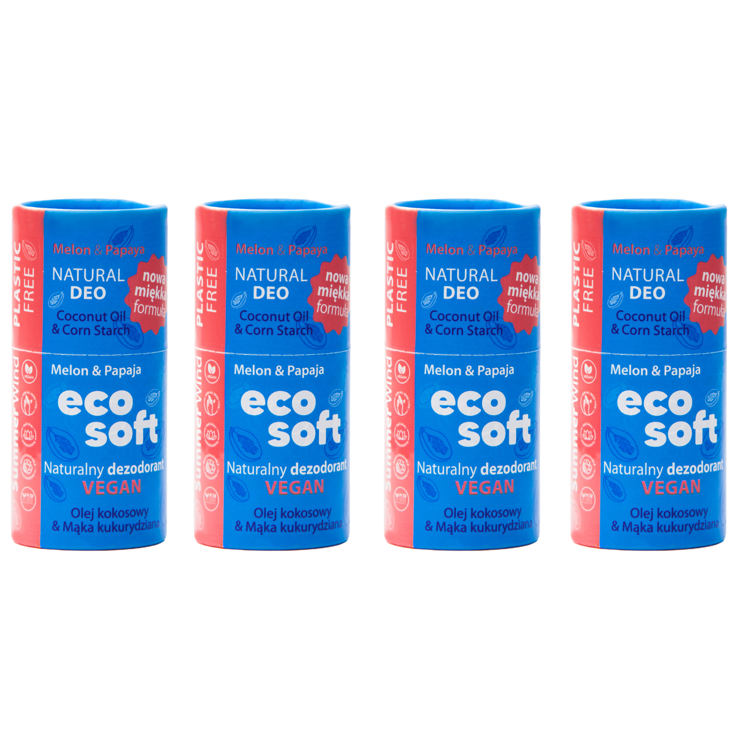 Eco Soft zestaw: naturalny dezodorant w sztyfcie bez aluminium - Summer Wind, 4x50 g