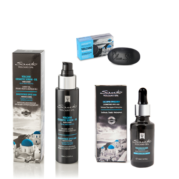 Santo Volcano Spa zestaw kosmetyków do ciała i twarzy: olej-serum do ciała i włosów, 100 ml + przeciwzmarszczkowy eliksir-serum do twarzy, 30 ml + ...