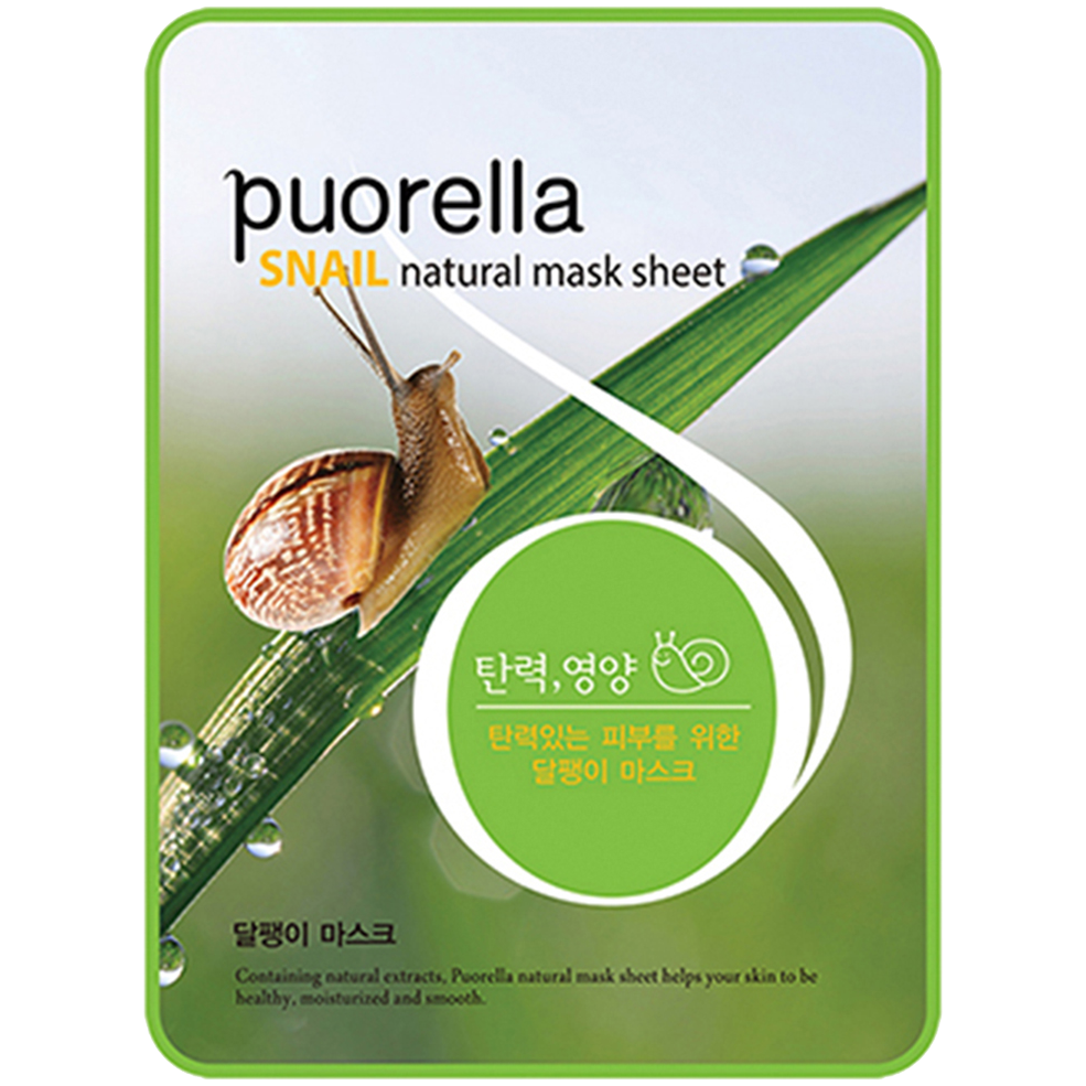 Puorella Snail regenerująco-nawilżająca maska w płachcie ze śluzem ślimaka do twarzy, 21 g