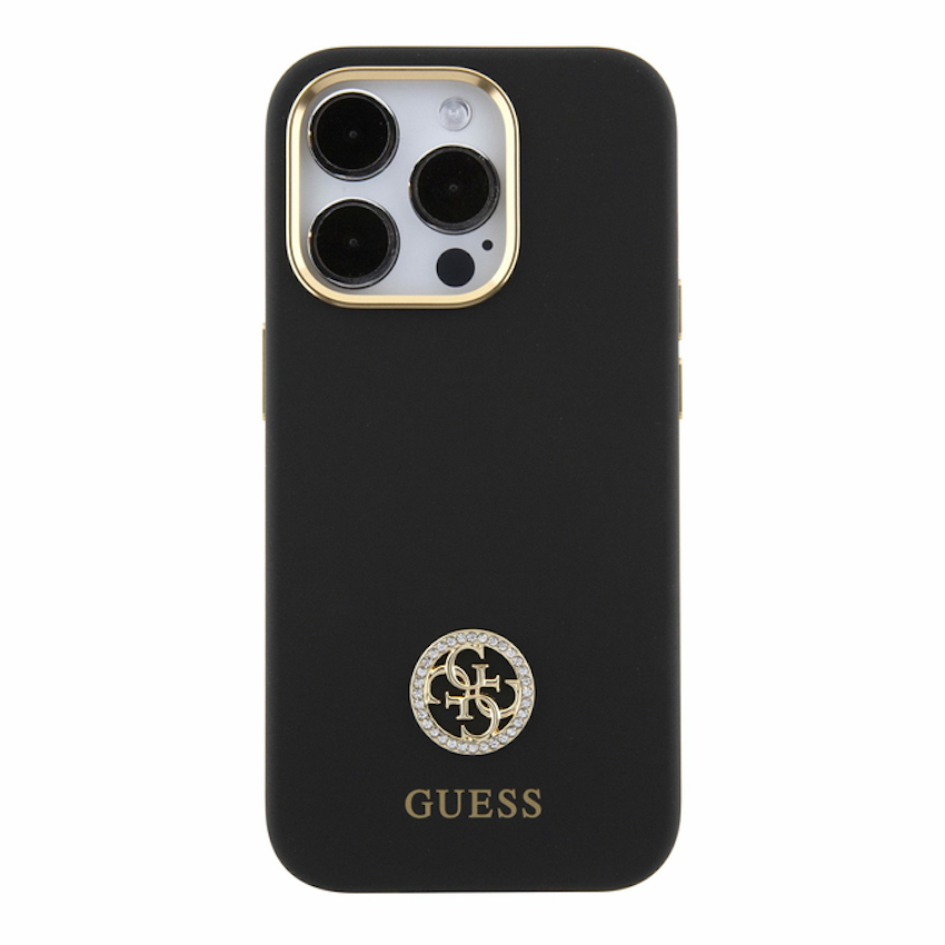 Guess Silicone Logo Strass 4G Black - etui iPhone 15 Pro
