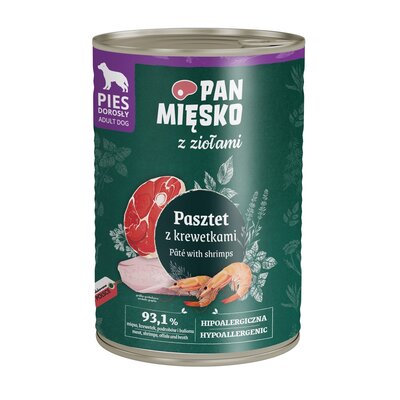 Karma dla psa PAN MIĘSKO z Ziołami Pasztet z krewetkami 400 g