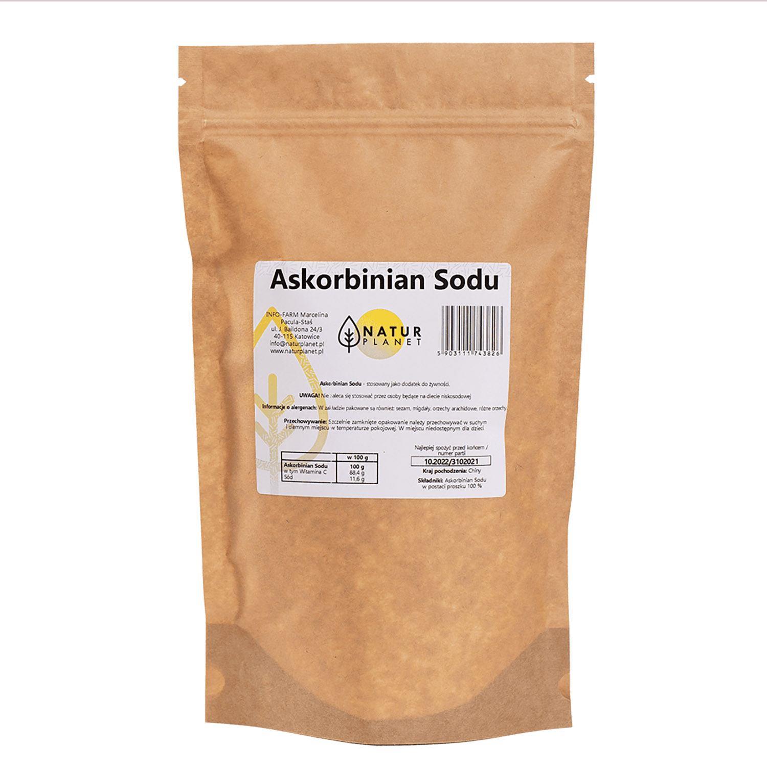 Natur Planet Askorbinian Sodu proszek, 300 g