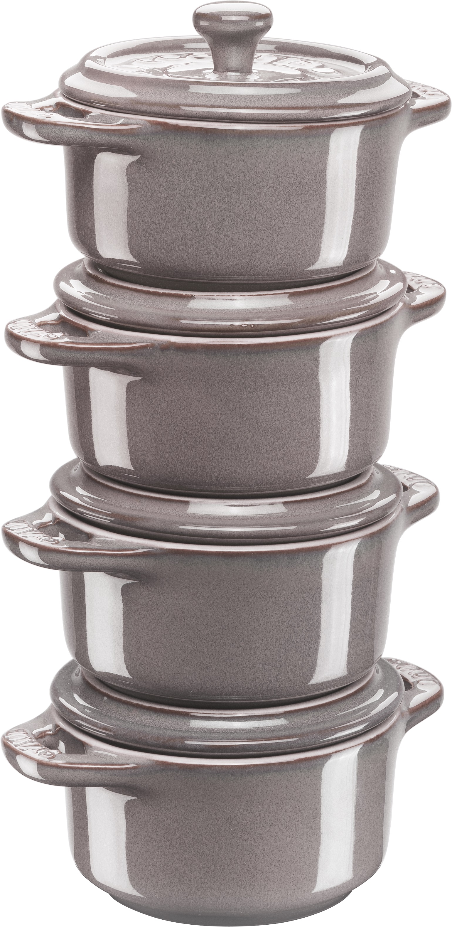 Staub - 4x Mini Cocotte okrągły Gift Giving 10 cm, antyczny grafitowy