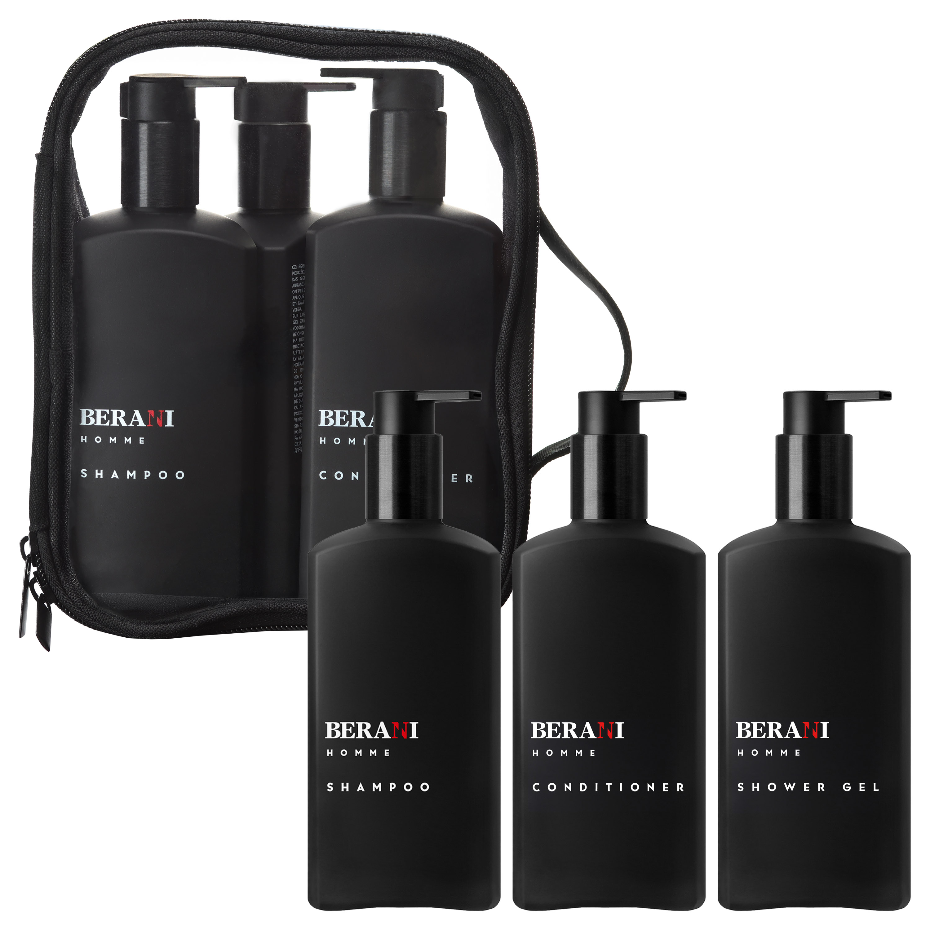 Berani Homme CLEAN START ROUTINE SET zestaw codziennej pielęgnacji dla mężczyzn: szampon, 300 ml + odżywka, 300 ml + żel pod prysznic, 300 ml + kos...