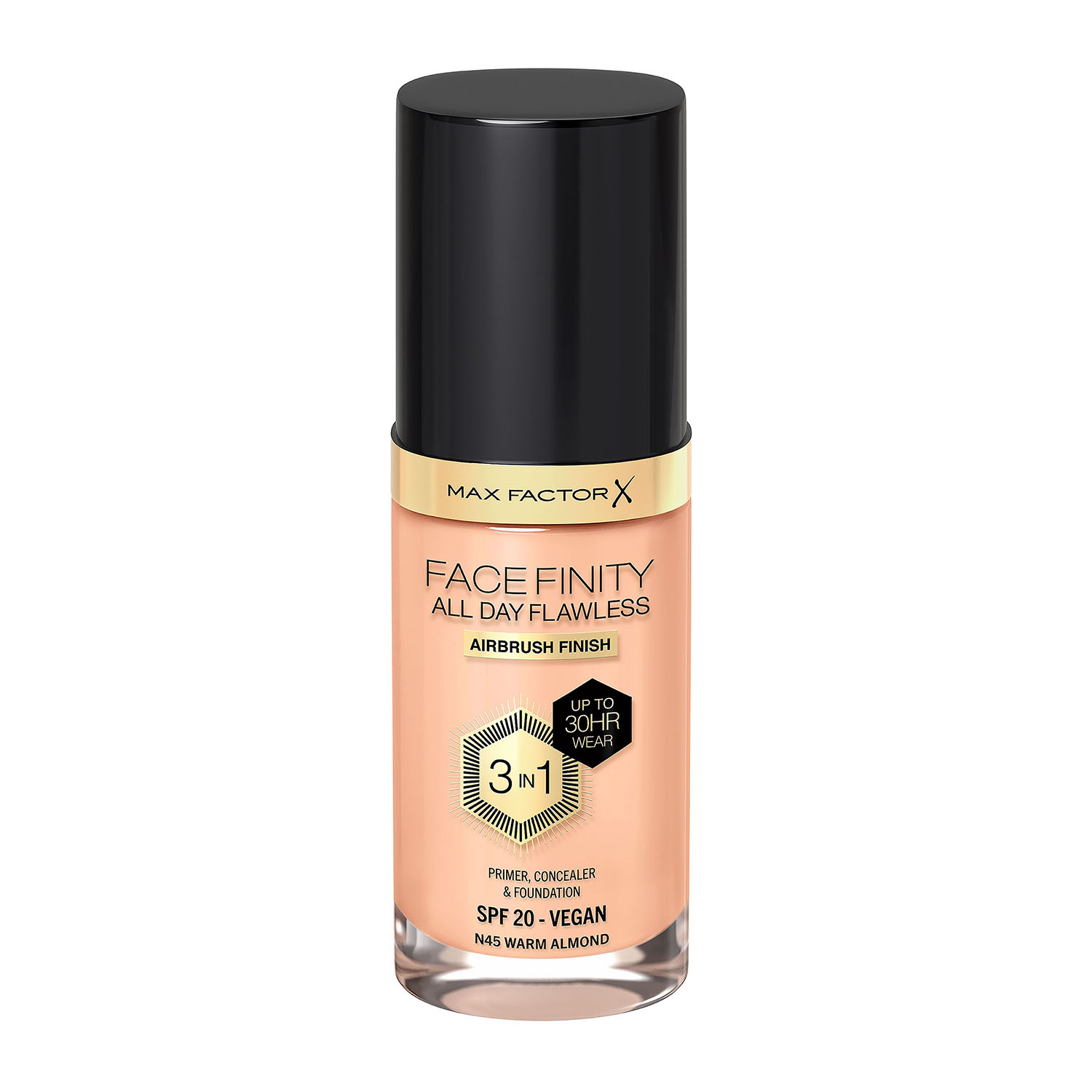 Max Factor Facefinity All Day Flawless 3w1 kryjący podkład w płynie do twarzy N45 warm almond, 30 ml