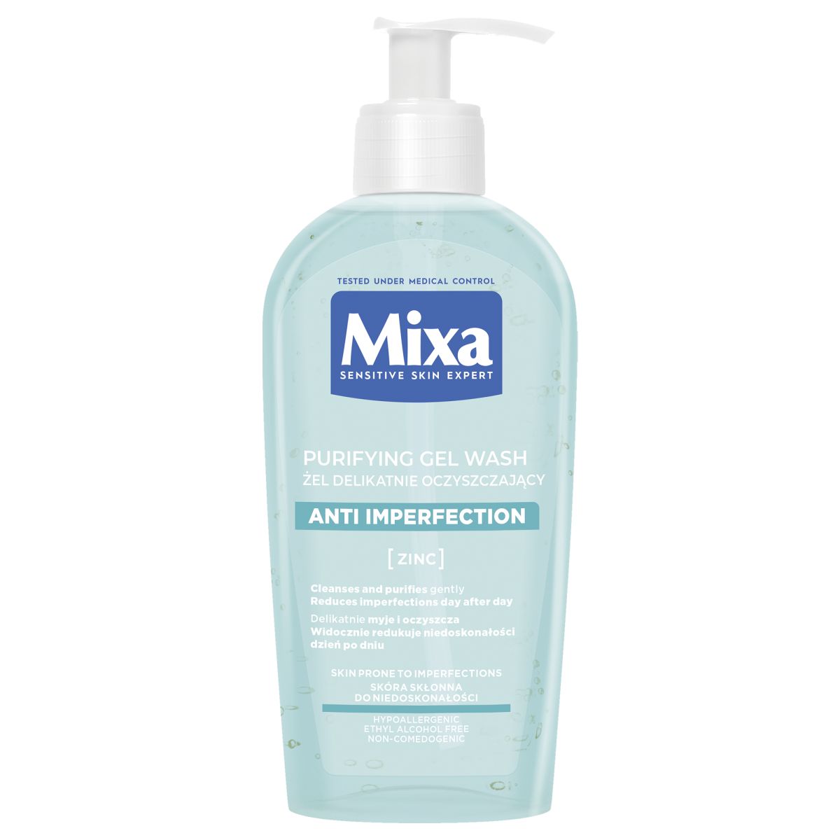 Mixa Ekspert Skóry Wrażliwej oczyszczający żel myjący do twarzy przeciw niedoskonałościom, 200 ml