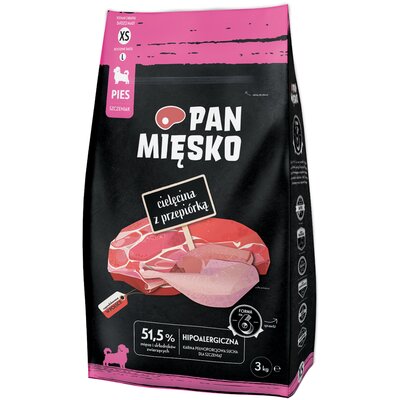 Karma dla psa PAN MIĘSKO Cielęcina z przepiórką XS 3 kg