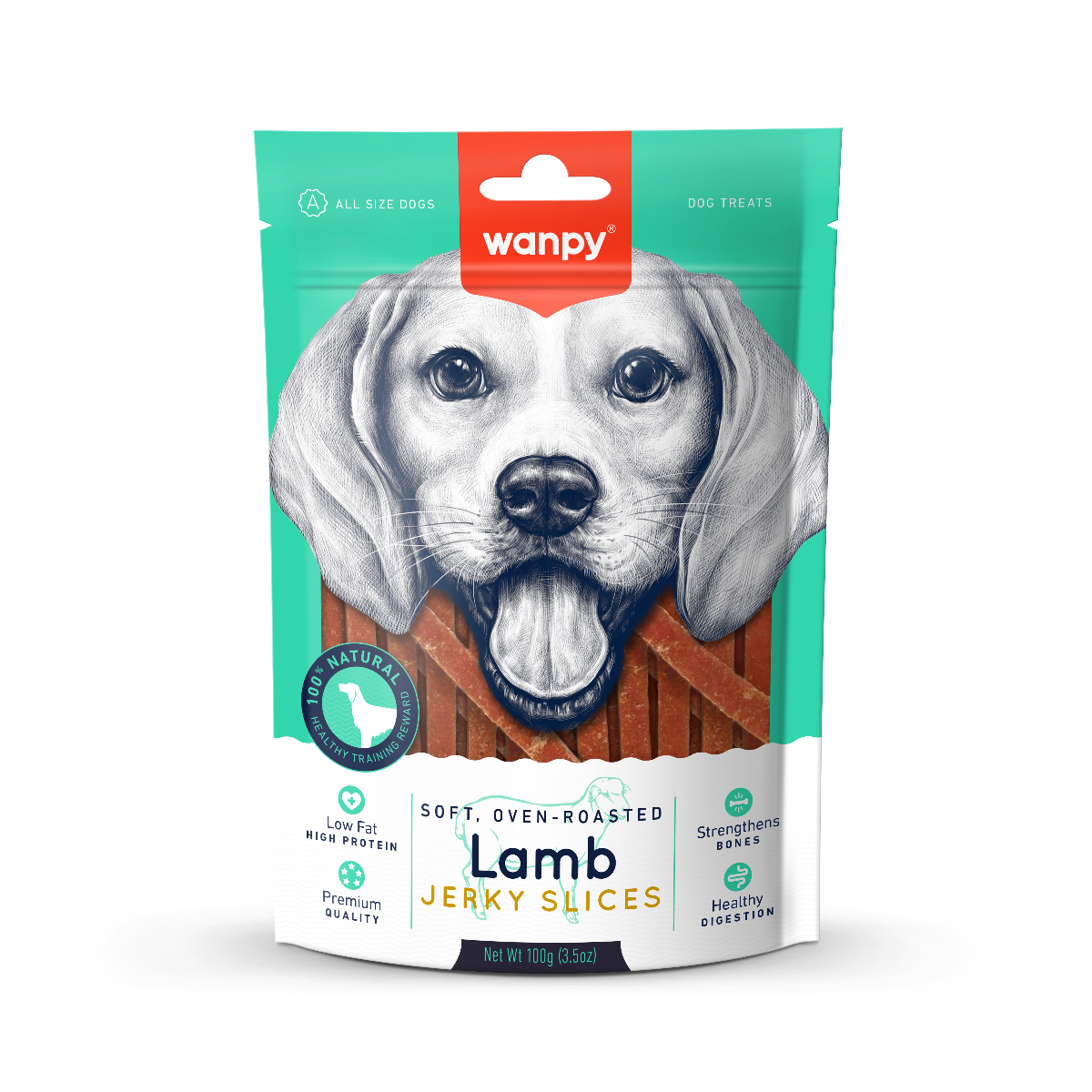 Wanpy Lamb Jerky Slices Delikatne paseczki jagnięciny dla psów dorosłych, 100 g