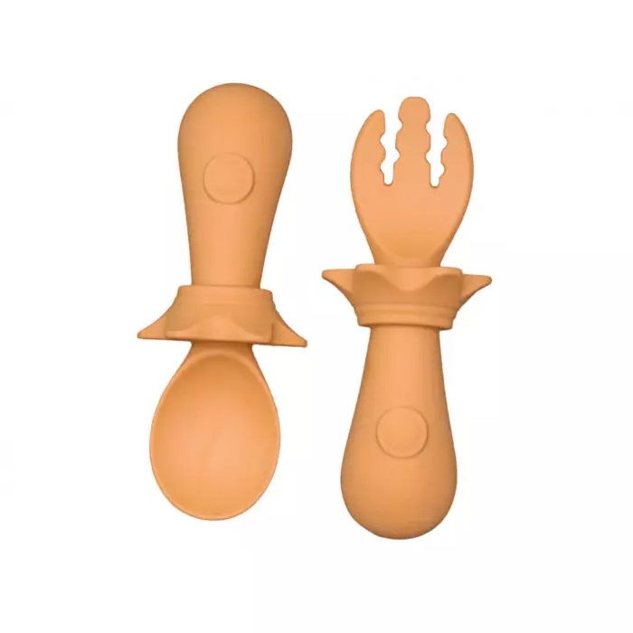 MyRoys zestaw: silikonowa łyżeczka, 1 szt. + widelczyk Brązowy, 1 szt.