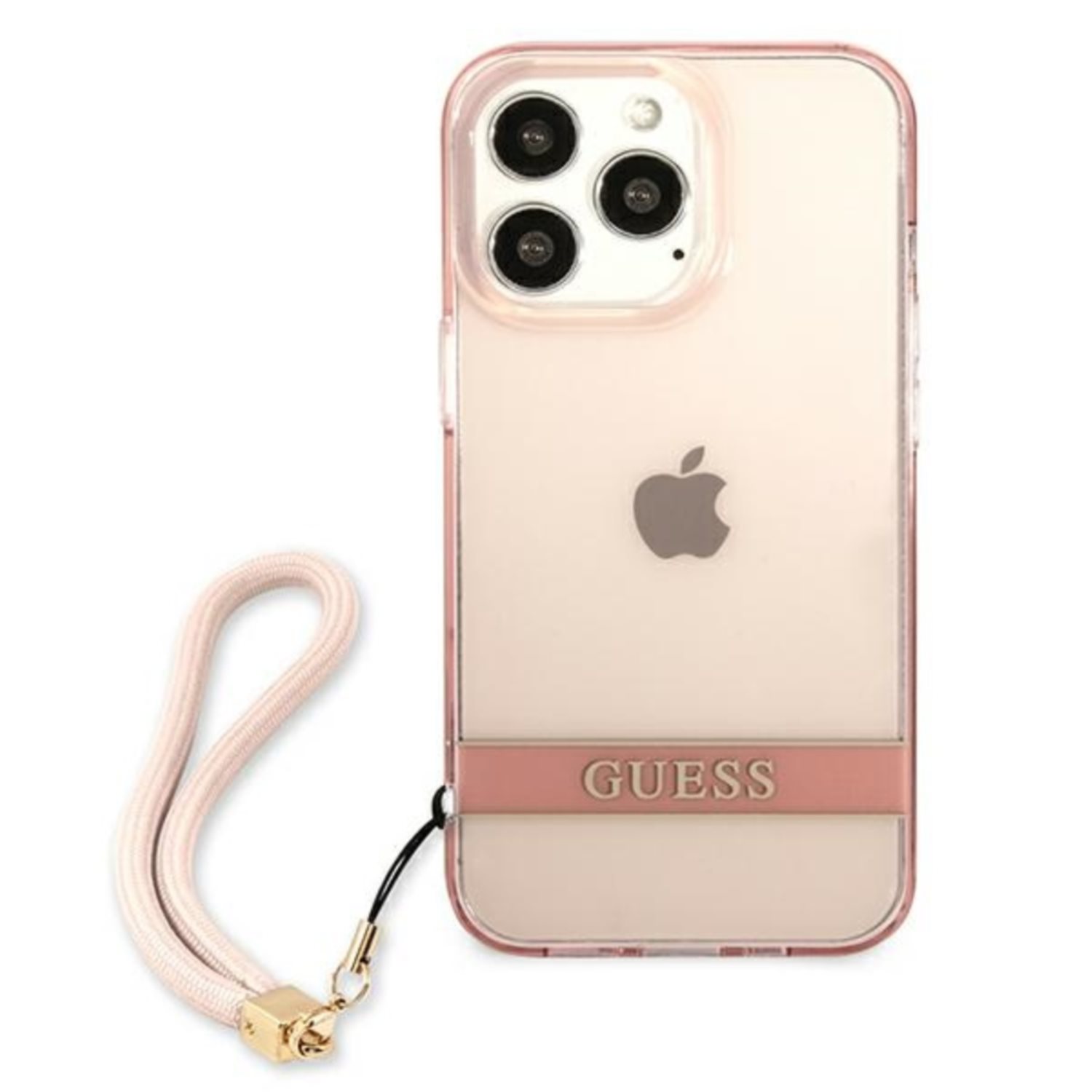 Guess Translucent Electroplated Stripe With Cord Pink - etui iPhone 13 Pro Max