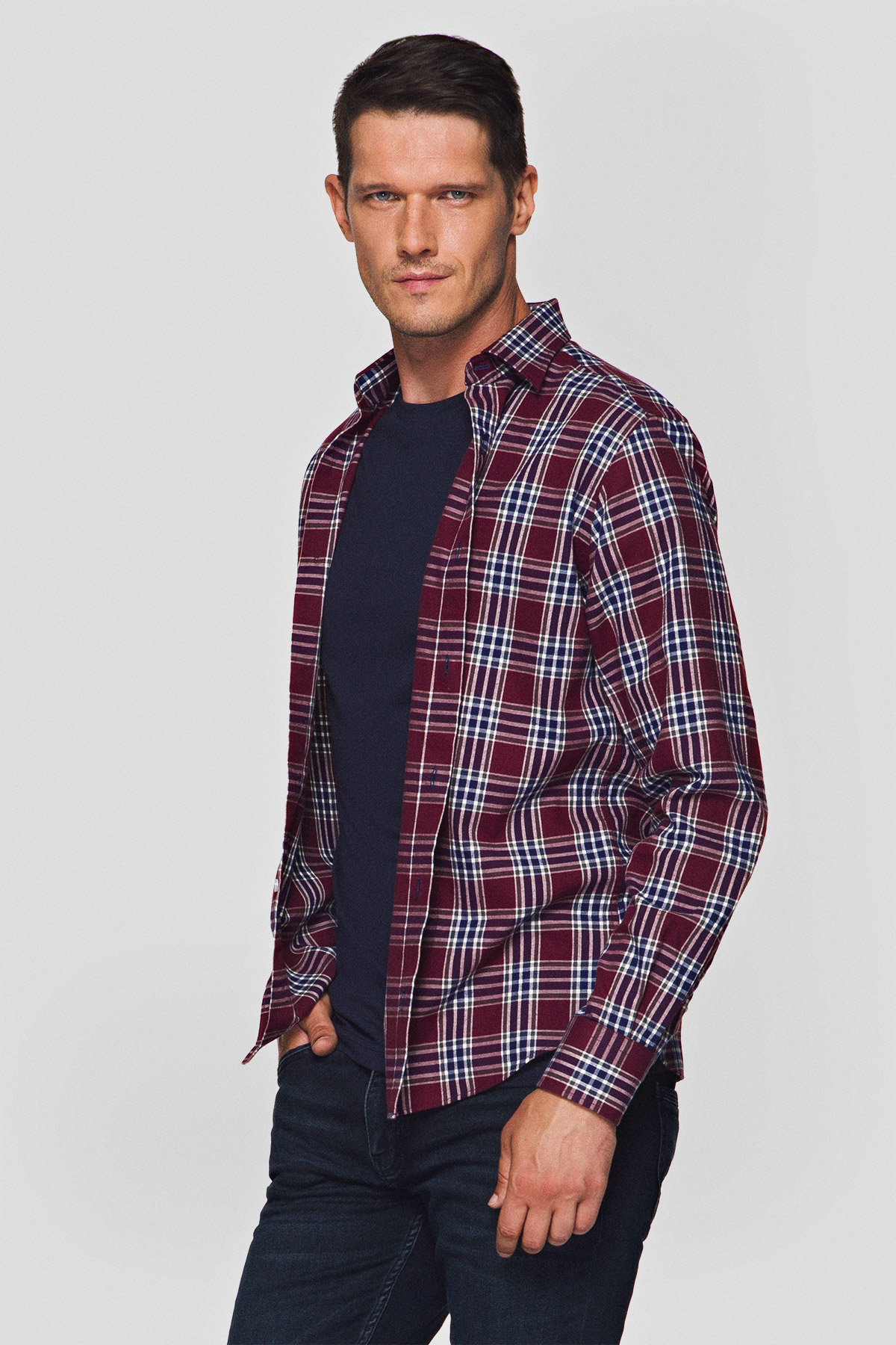 Lancerto Koszula Bordowa Bawełniana w Kratę Sabrina