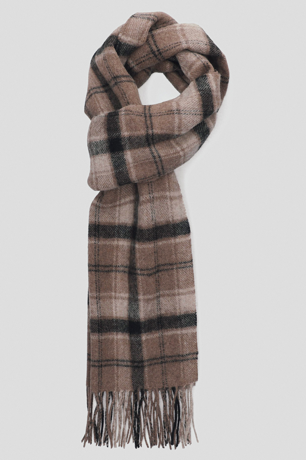 Lancerto Szal Wełniany Beżowy w Kratę