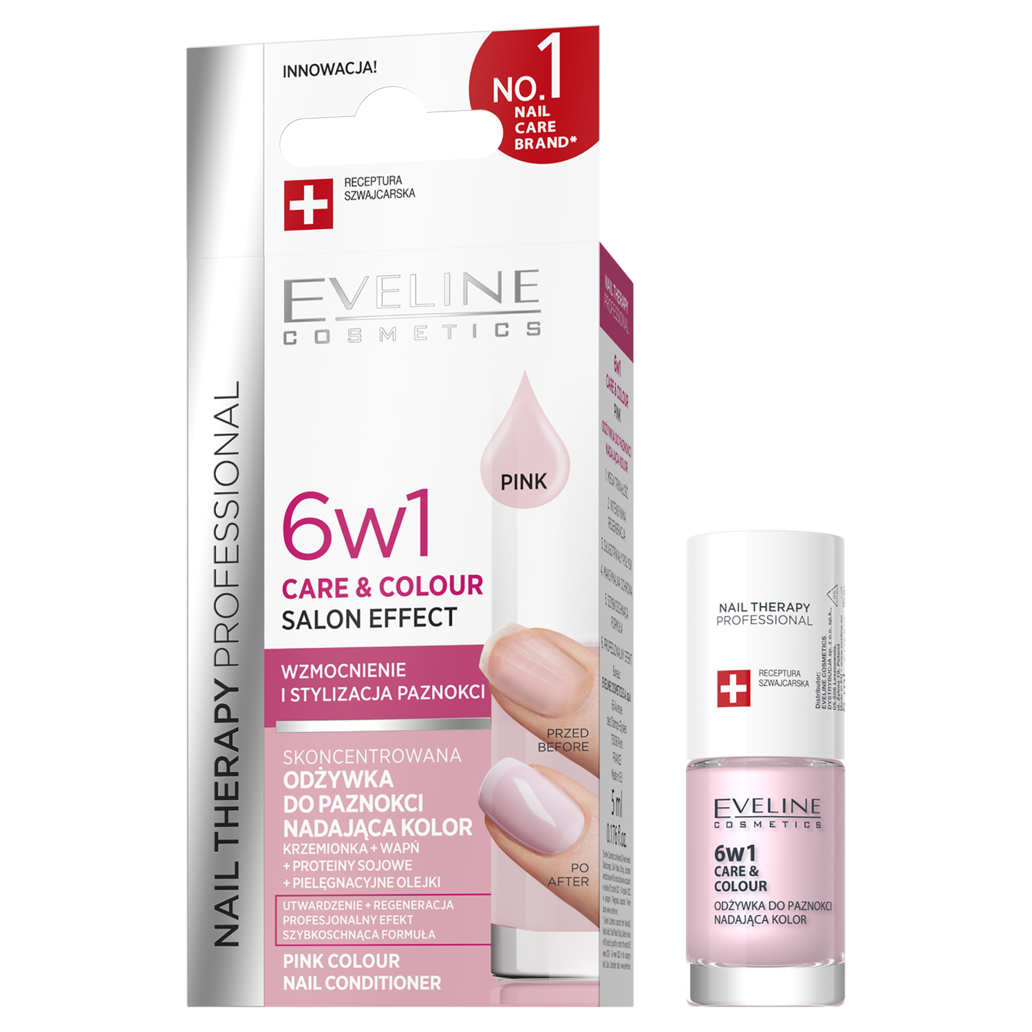 Eveline Cosmetics Nail Therapy Professional skoncentrowana odżywka do paznokci nadająca kolor 6w1 pink, 5 ml