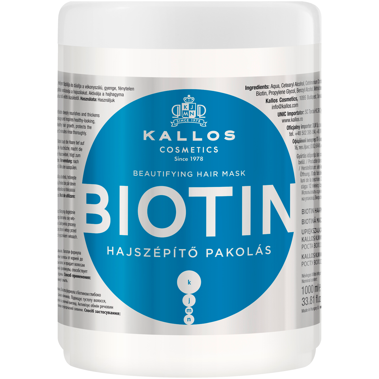 Kallos Biotin upiększająca maska do włosów z biotyną, 1000 ml