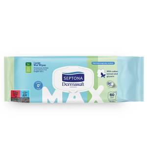 SEPTONA Dermasoft nawilżane chusteczki z ekstraktem z bawełny i gliceryną rozmiar Max, 60 szt.
