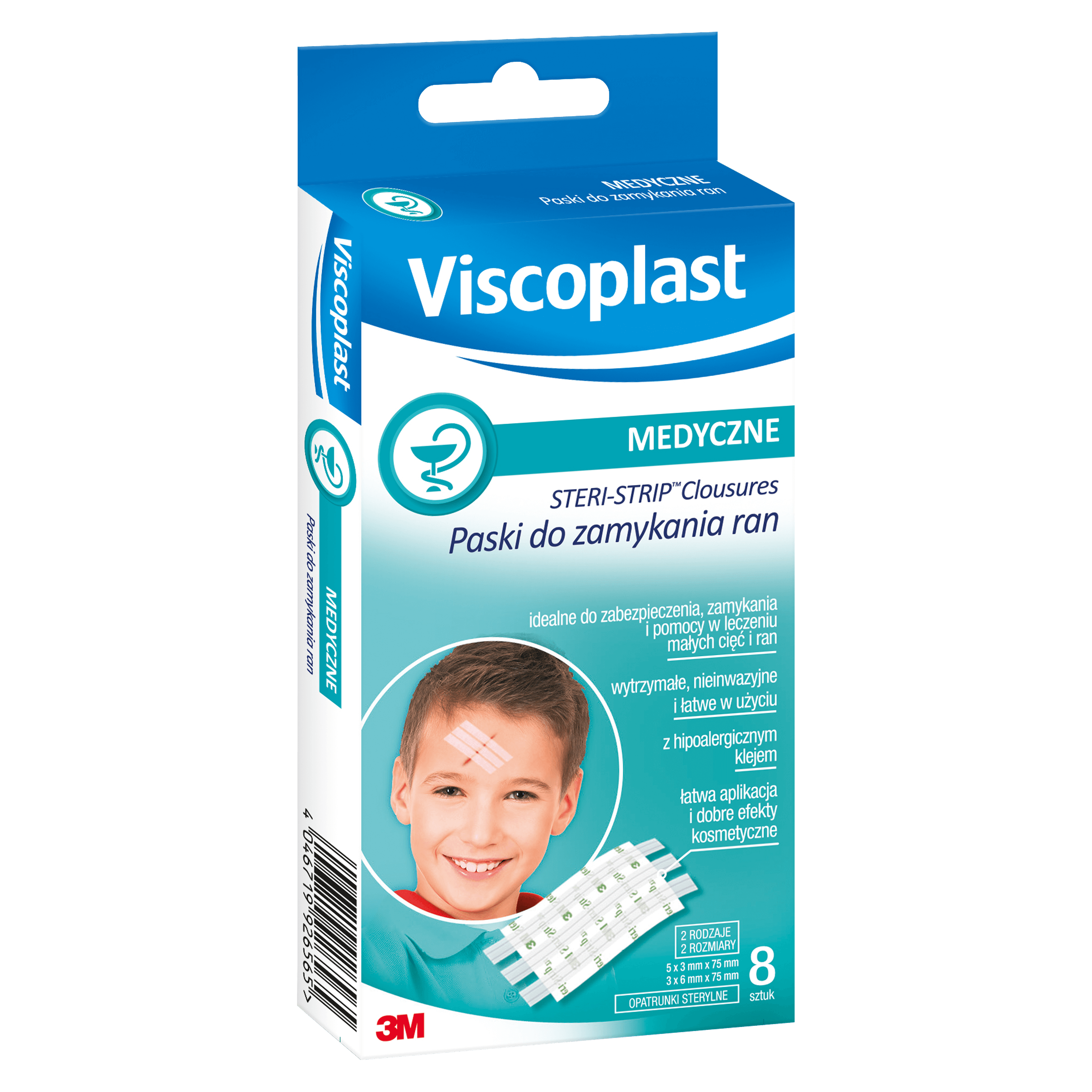 Viscoplast Steri-Strip, paski do zamykania ran, białe, 8 sztuk