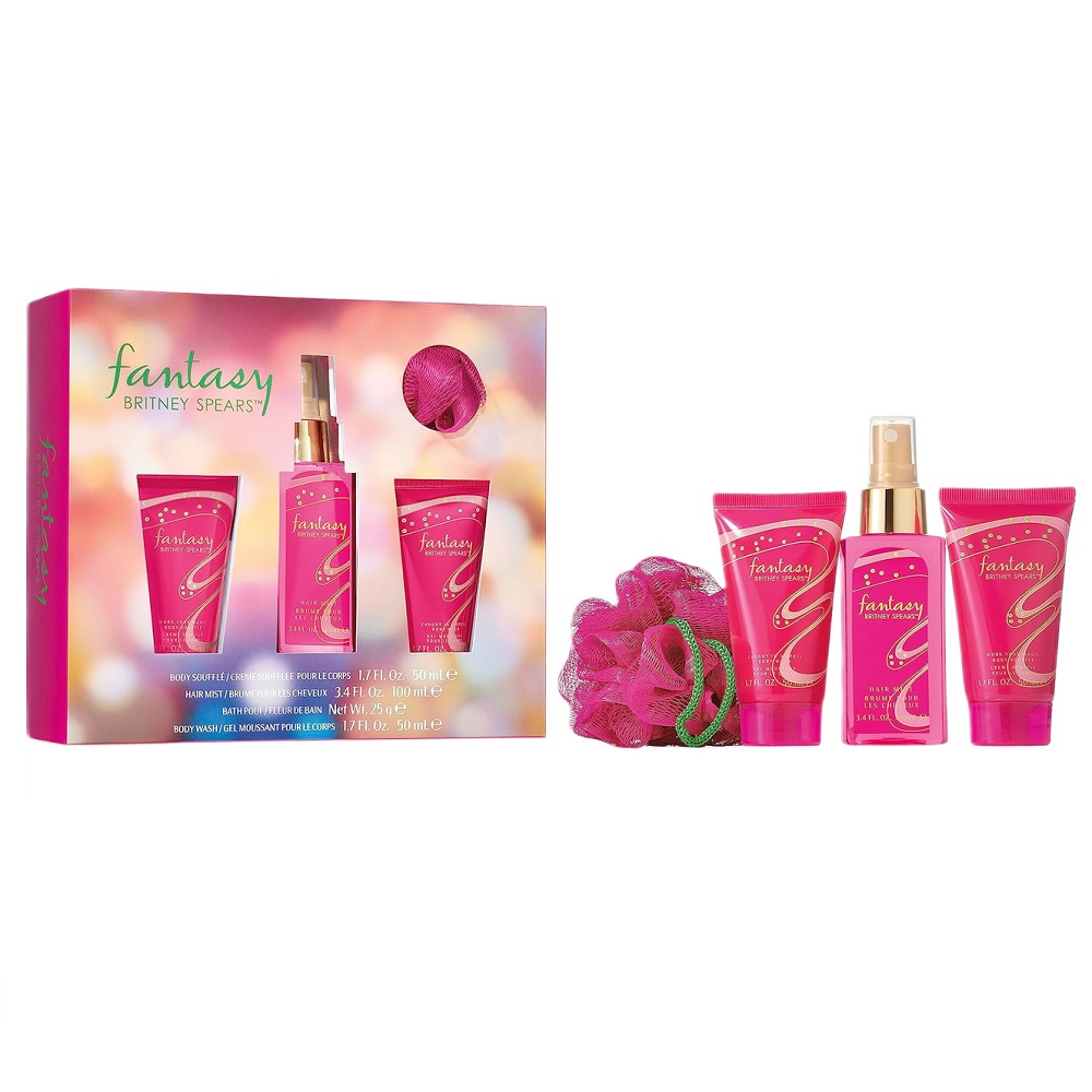 Britney Spears Fantasy zestaw: mgiełka do ciała, 100 ml + balsam do ciała, 50 ml + żel pod prysznic, 50 ml + myjka, 1 szt.