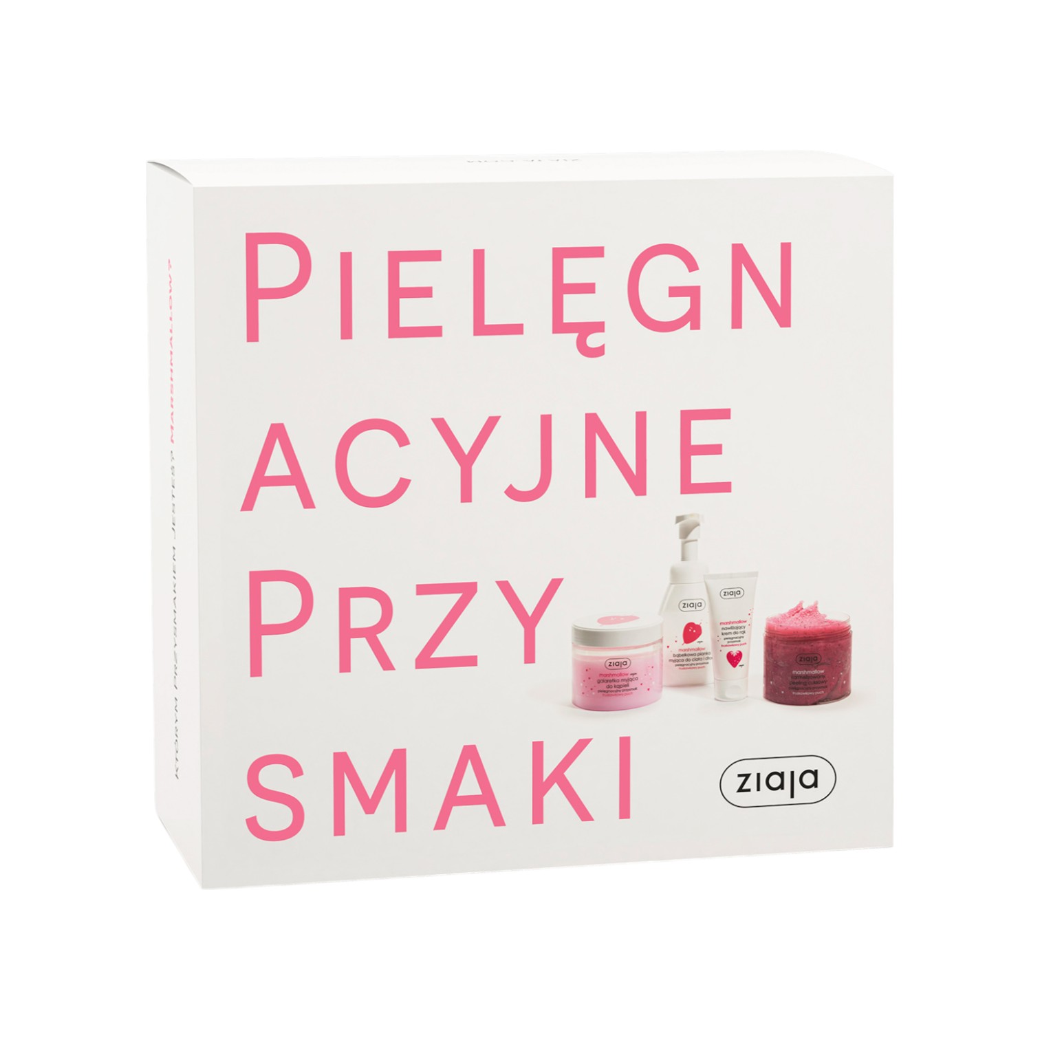 Ziaja Marshmallow zestaw: peeling cukrowy, 300 ml + pianka myjąca do rąk i ciała, 250 ml + nawilżający krem do rąk, 50 ml + galaretka myjąca do kąp...