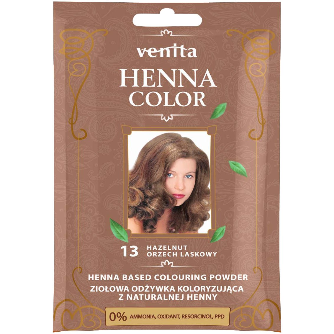 Venita Henna Color ziołowa odżywka koloryzująca z henną do włosów 13 orzech laskowy, 25 g