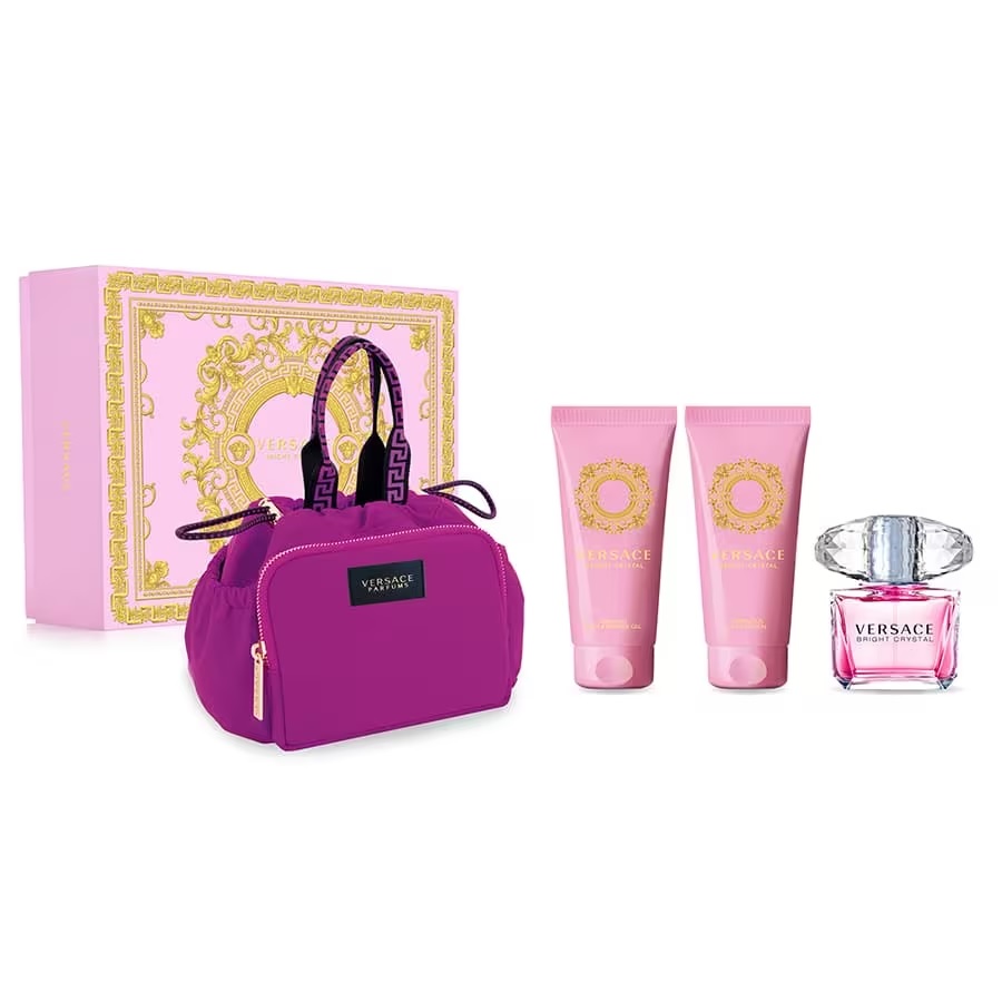 Versace Bright Crystal zestaw: woda toaletowa damska, 90 ml + żel pod prysznic, 100 ml + balsam do ciała, 100 ml + torba kosmetyczna, 1 szt.