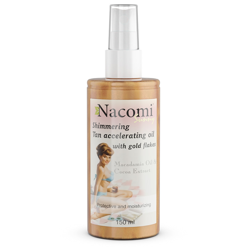 Nacomi Sunny, olejek przyspieszający opalanie z drobinkami złota, 150 ml