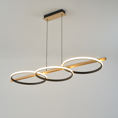 Lampa wisząca LED 3 pierścienie jasne drewno czarna ALMERIA