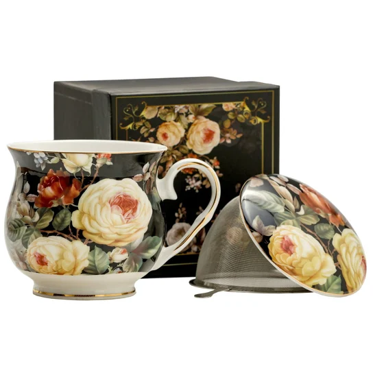 Kubek porcelanowy z zaparzaczem i pokrywką 480 ml