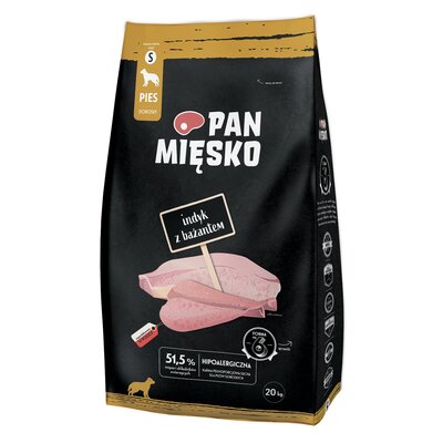 Karma dla psa PAN MIĘSKO Indyk z bażantem S 20 kg