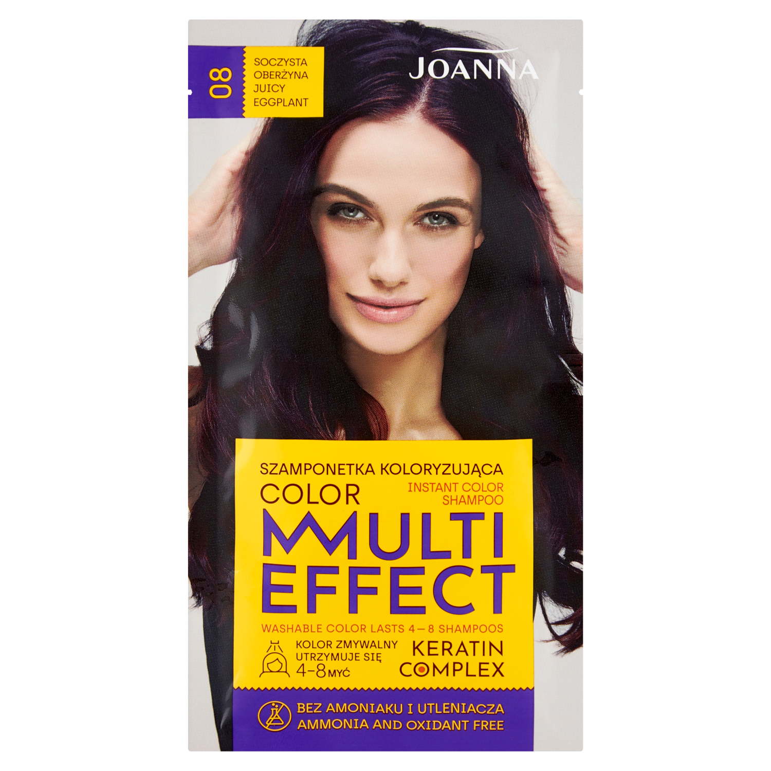 Joanna Multi Effect szamponetka koloryzująca do włosów 08 soczysta oberżyna, 1 opak.